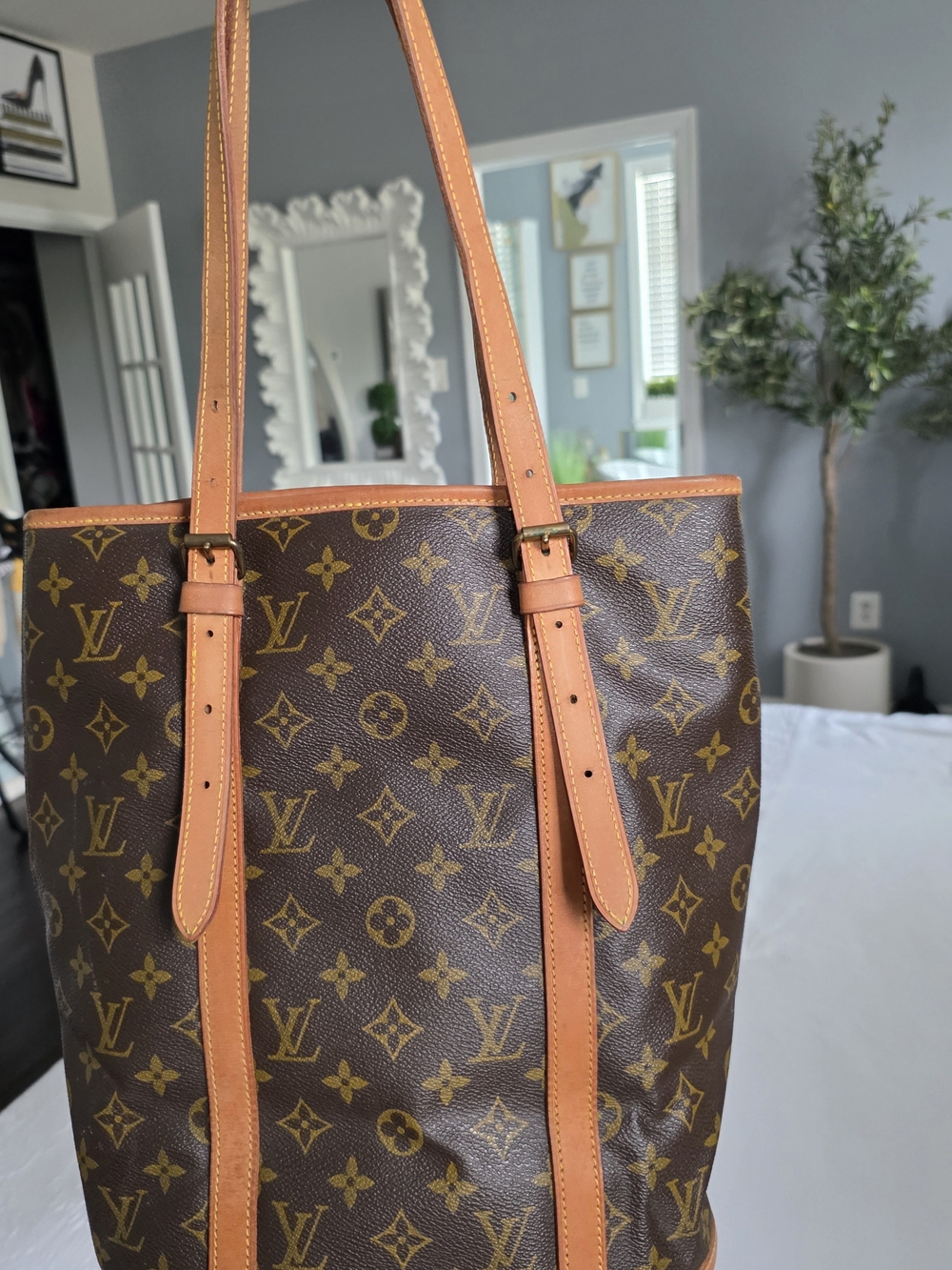 Louis Vuitton Monogram Canvas Shoulder Bag in Brown and Tan